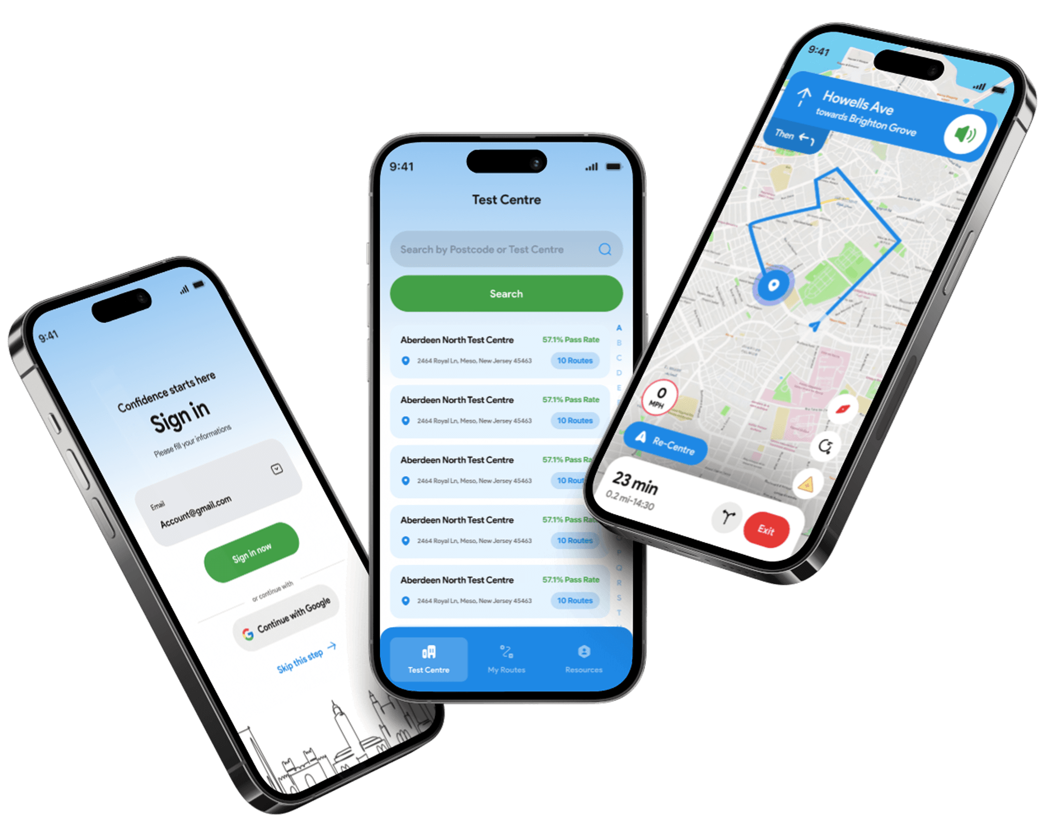 Driving test route mobile preview